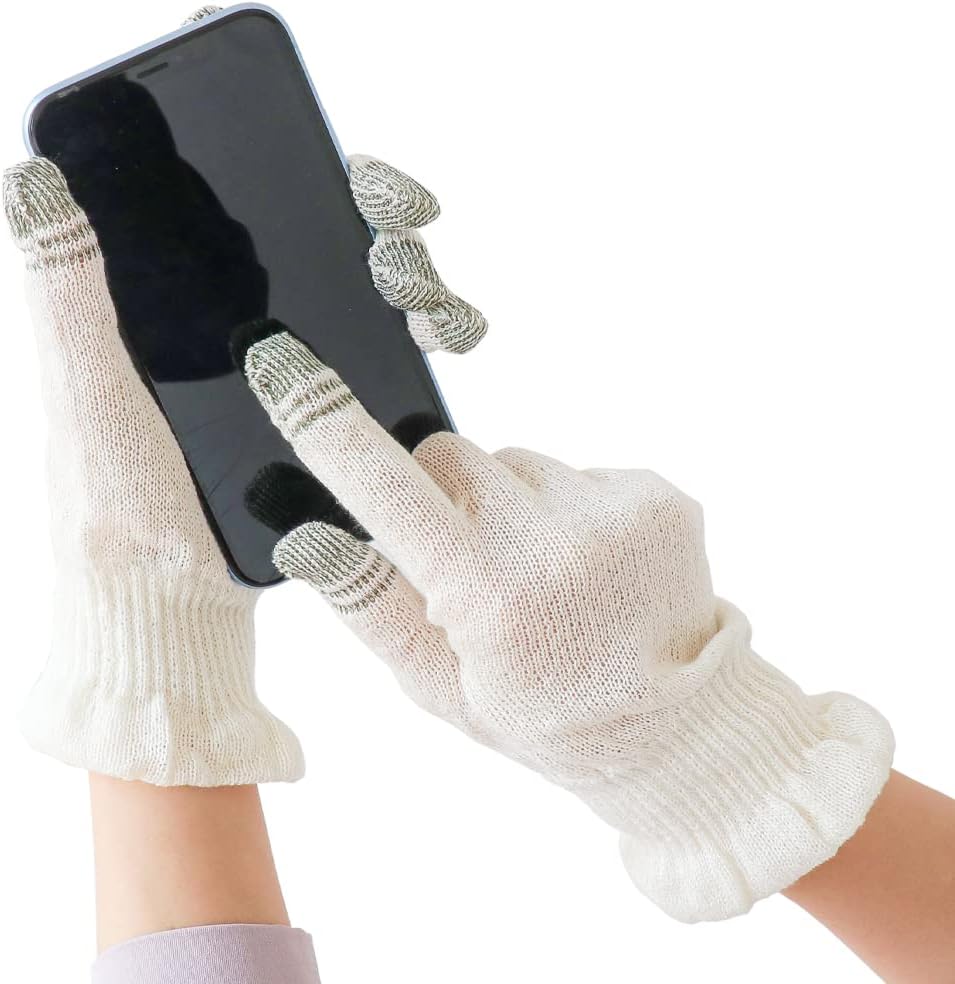 Kinuya 100% Silk Night Gloves with Touchscreen Fingertips, Moisturising Hand Care Gloves, Small size, Made in Japan