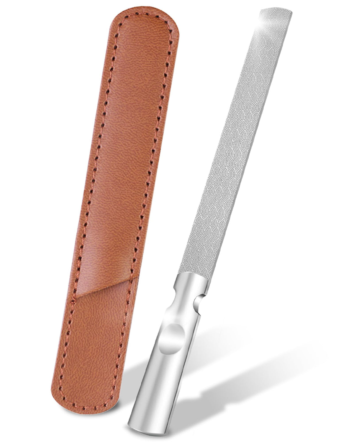 Ashi no Kaiteki Kobo Double-Sided Stainless Steel Nail File with Leather-Look Case, Rough and Fine Faces, Washable