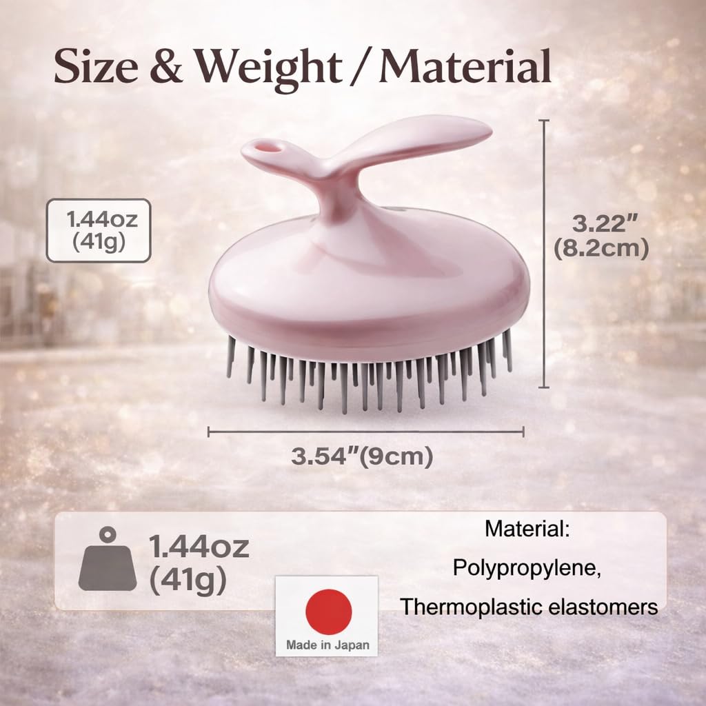 Scalp Scrubber Shampoo Brush with Hexagon Bristle Layout, Pink, for Long Hair and Head Massage, 41 g, Made in Japan