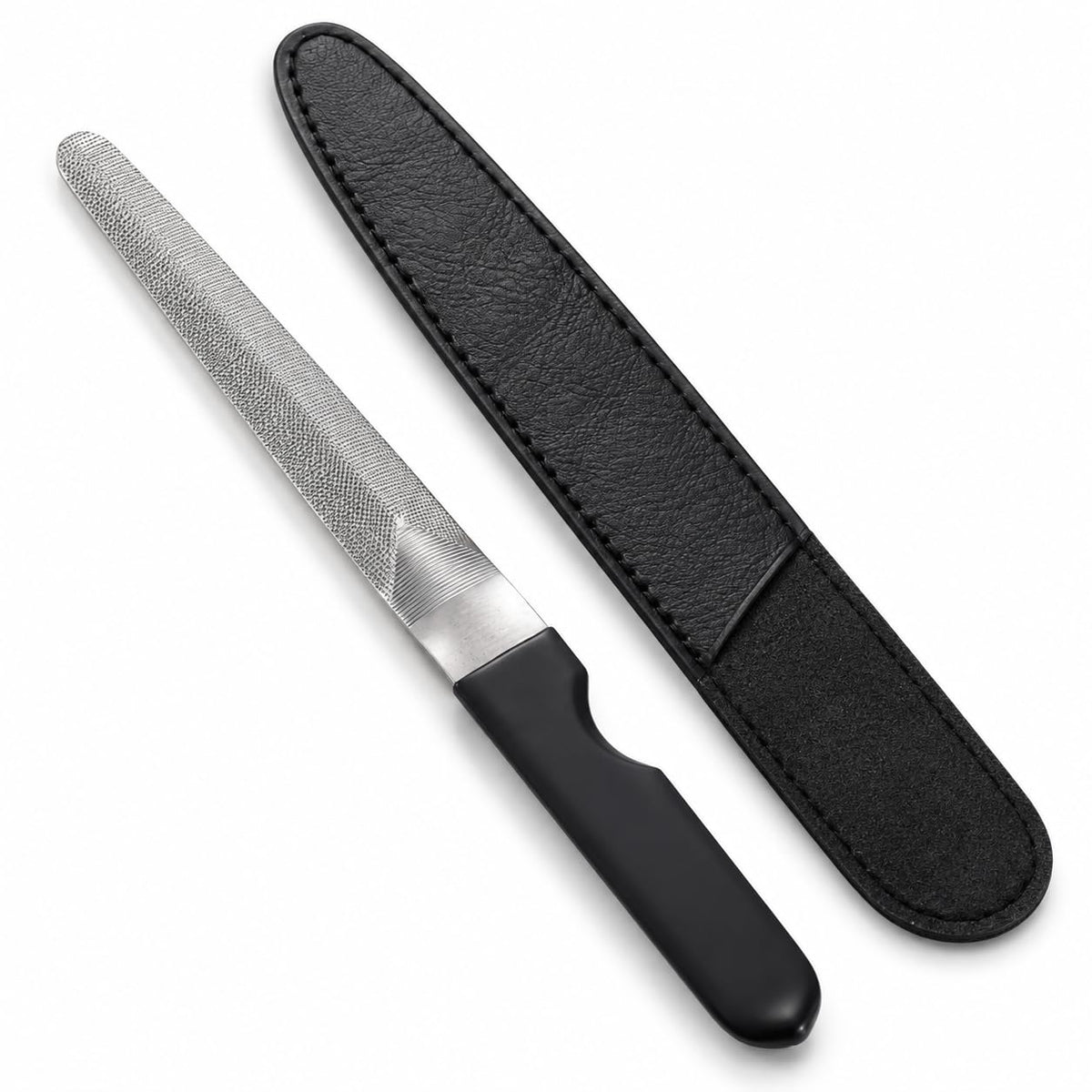 Curved Metal Nail File, Fine Grit Stainless Steel File Made in Tsubame, Japan, with Black Case, 13 cm