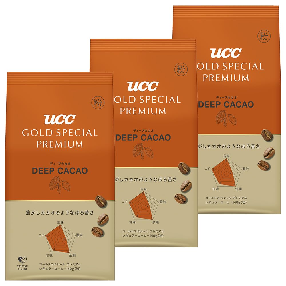 UCC Gold Special Premium Roasted Coffee, Deep Cacao Or Roasted Nuts In Beans Or Ground, Mellow Caramel Ground, 3 Bags Of 140 g
