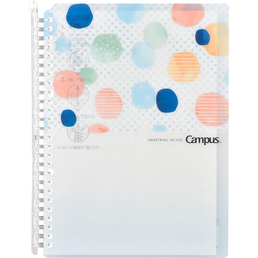 KOKUYO Campus Smart Ring Loose-Leaf Binder 60, Slim Fold-Back Cover B5 26-Hole for Up to 60 Sheets, 270 x 208 x 17 mm, Clear, Pink, Blue, Mint, Taupe, Pastel Patterns
