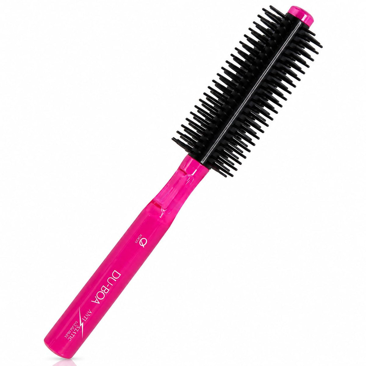 Anti-Static 8-Row Round Hair Brush with Nasron Fiber, Olive Oil and Silicone Blend Bristles, Pink, Made in Japan