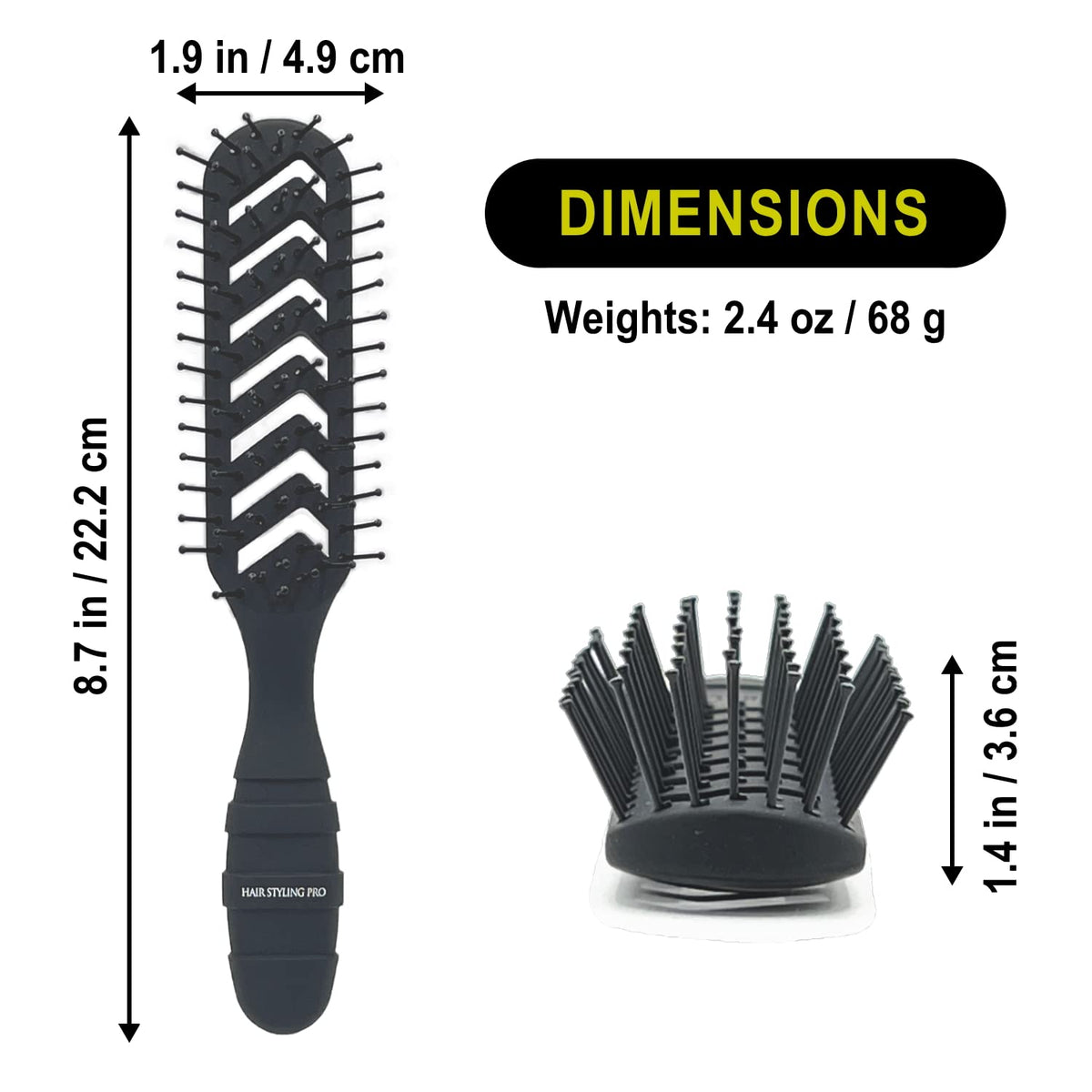 VESS Hair Styling Pro Skeleton Brush SPR-1200, 7-Row Nylon Vent Brush with Lambda Blow Holes, Matte Black, Made in Japan