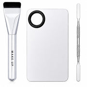 Miyabibelle Flat Foundation Brush Set with Ring Mixing Palette and Metal Spatula, 3-Piece Liquid Foundation and Concealer Blending Kit