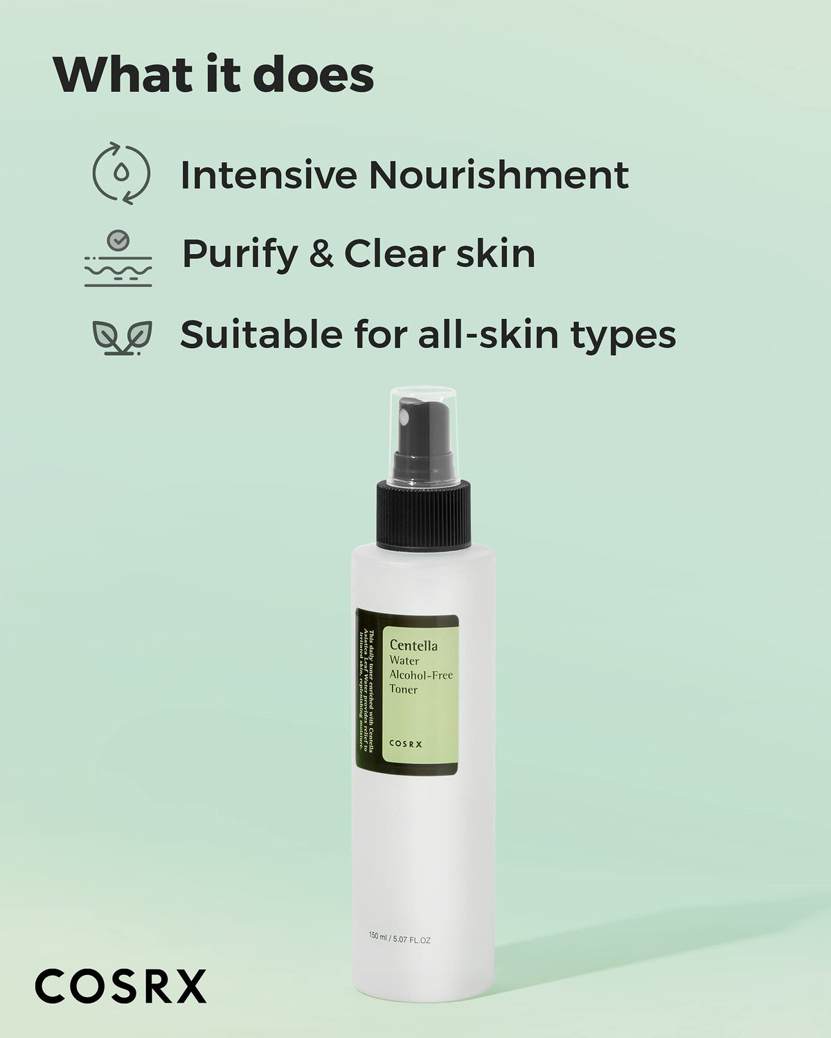 COSRX Centella Water Alcohol-Free Toner, Spray Toner with 10% Centella Asiatica Leaf Water and Jeju Mineral Water for Redness and Dryness, 150 mL