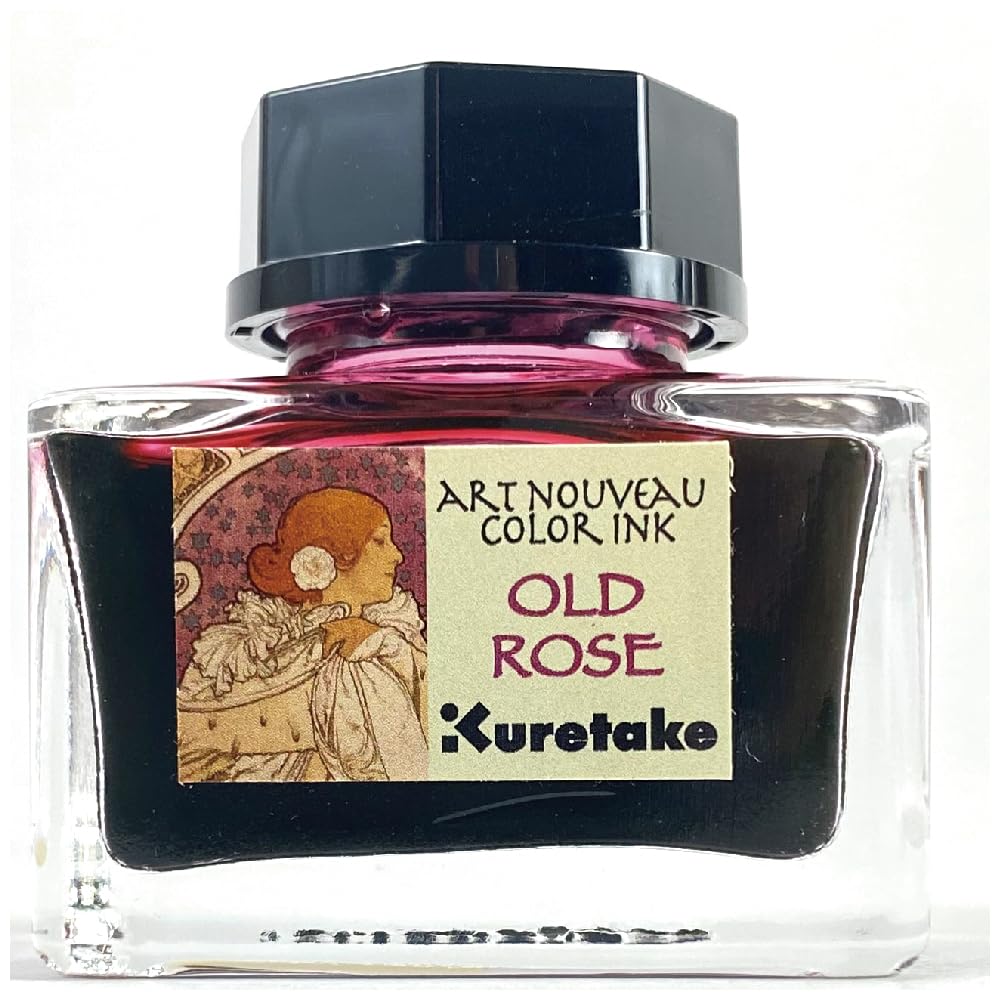 Kuretake ink-cafe Art Nouveau Color Ink, Water-Based Dye Ink for Fountain Pens and Brushes, 20 g Bottle 50 x 50 x 33 mm and 97 g, Old Rose, Concrete Gray, Mahogany Brown, Chrome Yellow, Zsolnay Green or Perkin Mauve