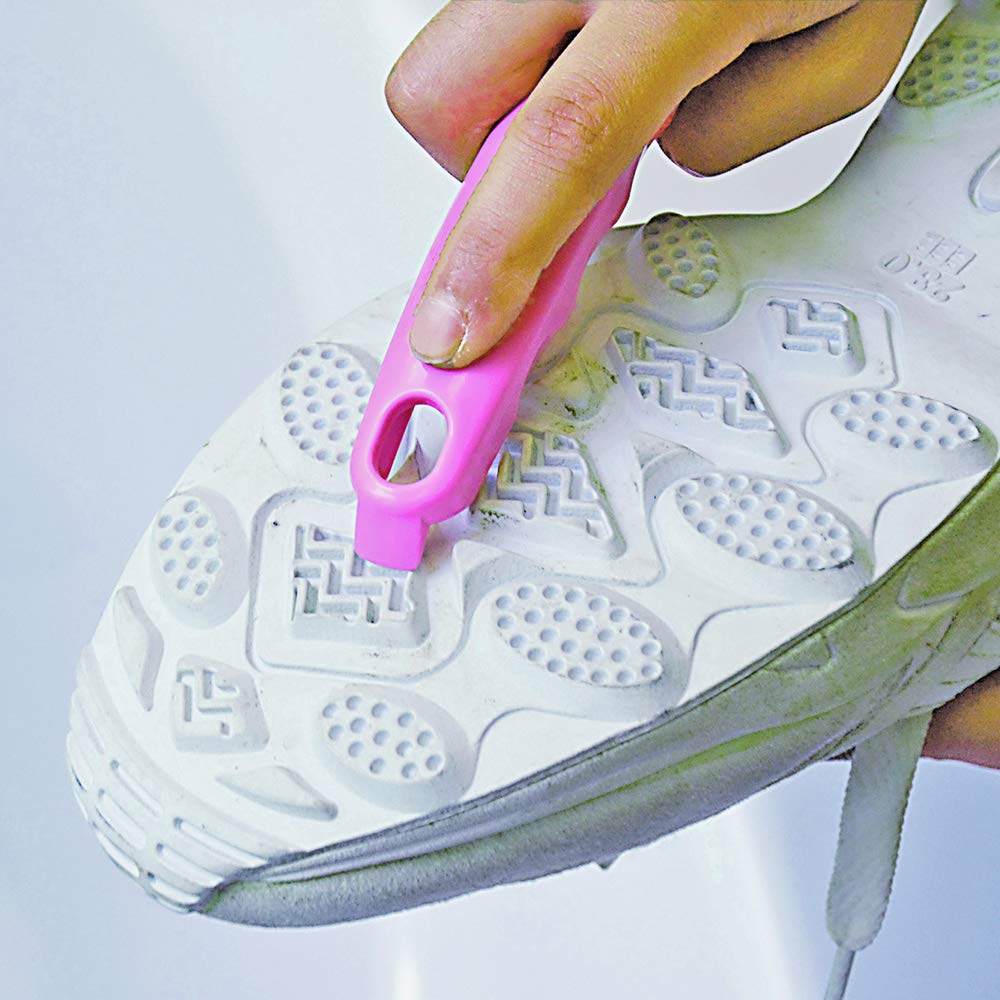 Azuma TK Shoe Brush Set of 2 Colours, Pink and Blue Washing Brushes with Angled Bristles and Ridged Grip, 2.5 x 7.1 x 21 cm, Made in Japan