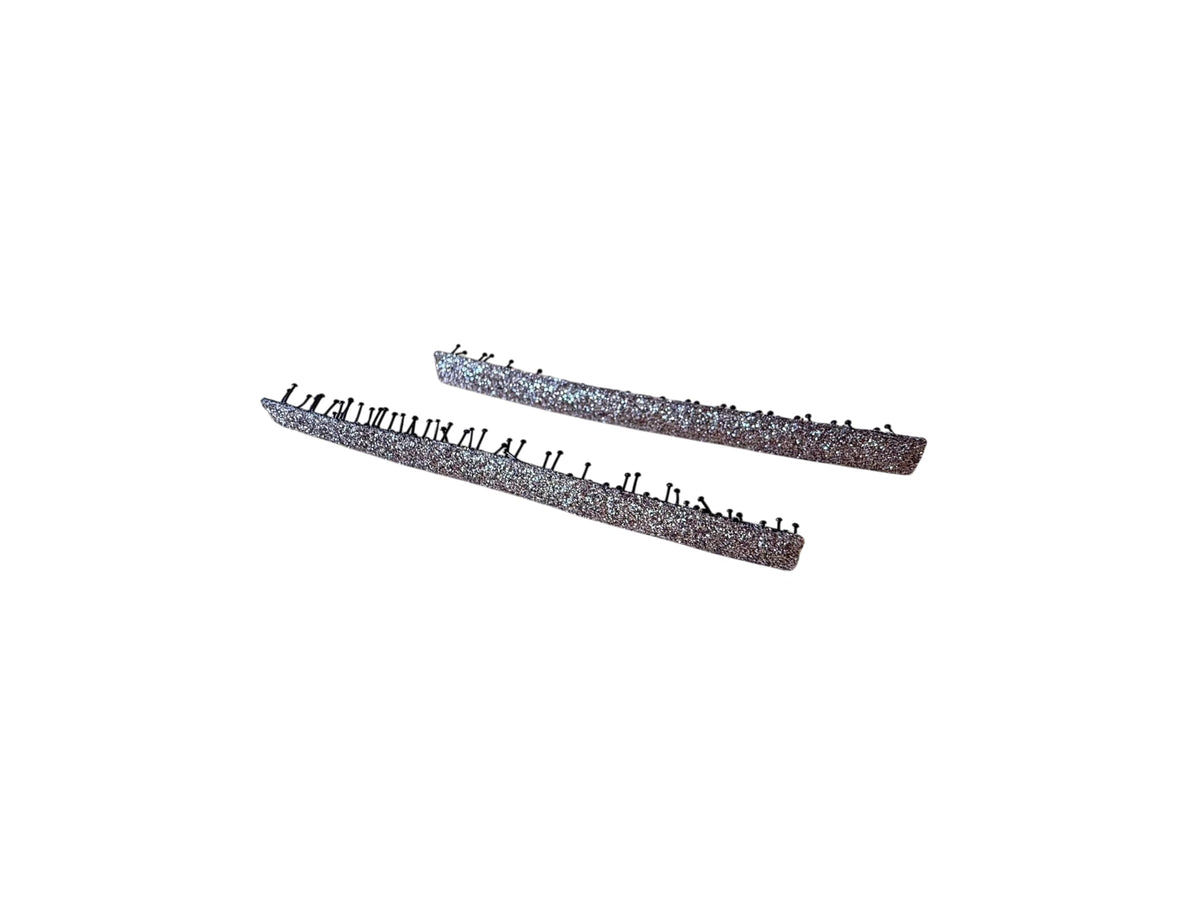 Slim Rectangle No-Crease Hair Clips for Bangs, Set of 2, Made in Japan, Glitter, Faux Leather and Velvet, 74 x 5.8 mm