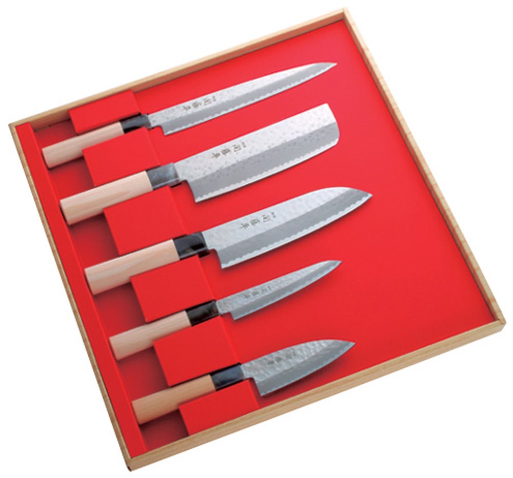 Yaxell Hammered Tsuchime Knife Set — Reduces food adhesion on blades