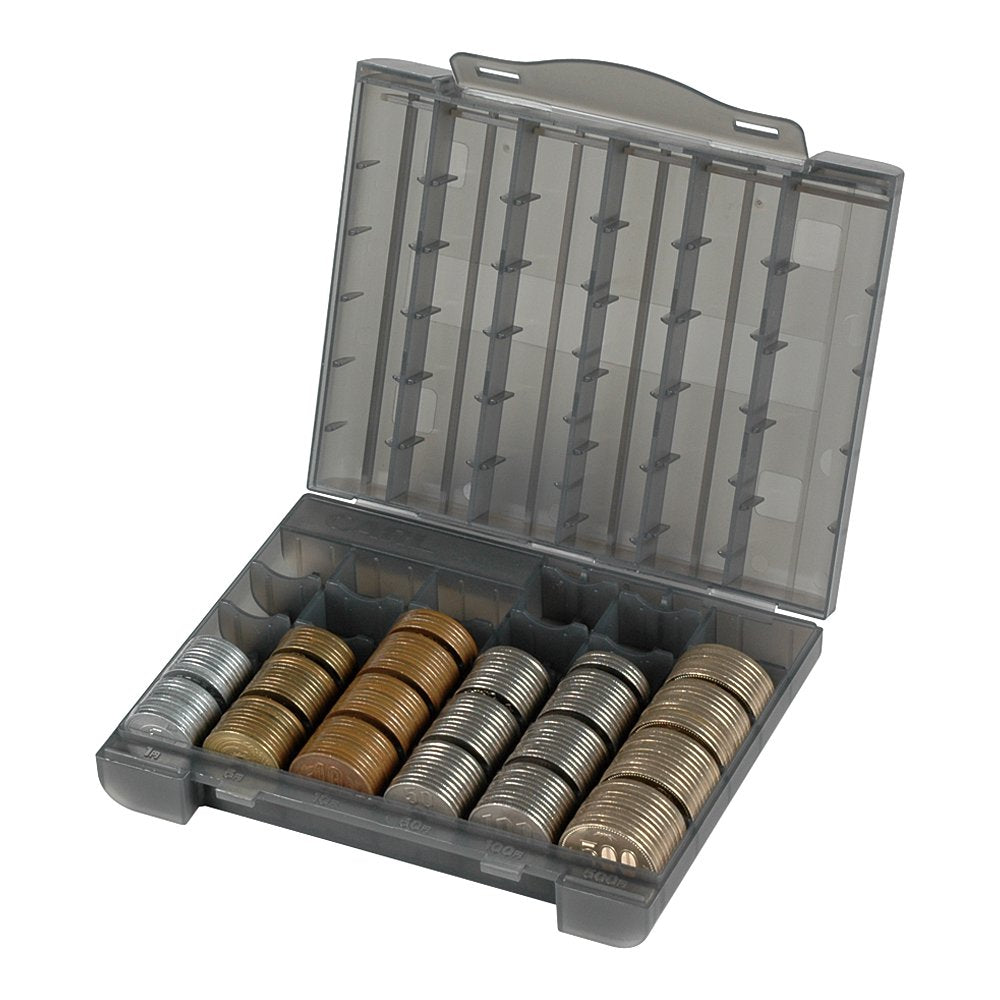 CARL Coin Case CX-1000, Smoke Gray Polypropylene Coin Tray Holding 50 Coins of Each of 6 Japanese Yen Denominations, 151 x 121 x 32 mm, 154 g