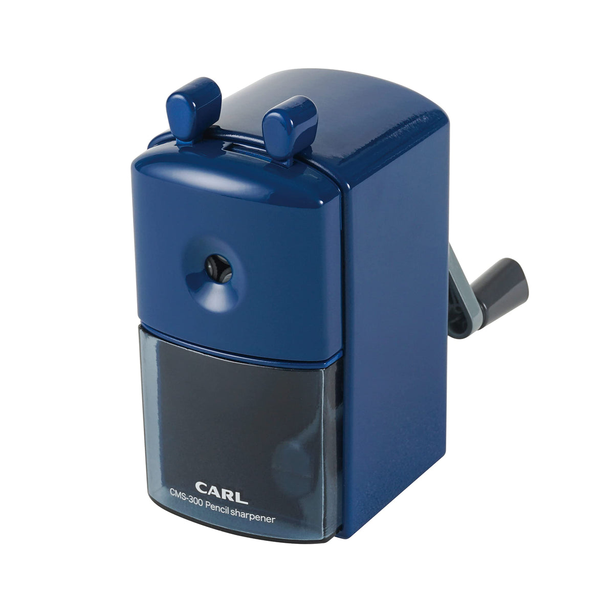 CARL Manual Desk Pencil Sharpener CMS-300 with Broken-Lead Release Button, Hand-Crank Sharpener for 8 mm Pencils, 70 x 137 x 140 mm and 275 g, Blue, Red or White