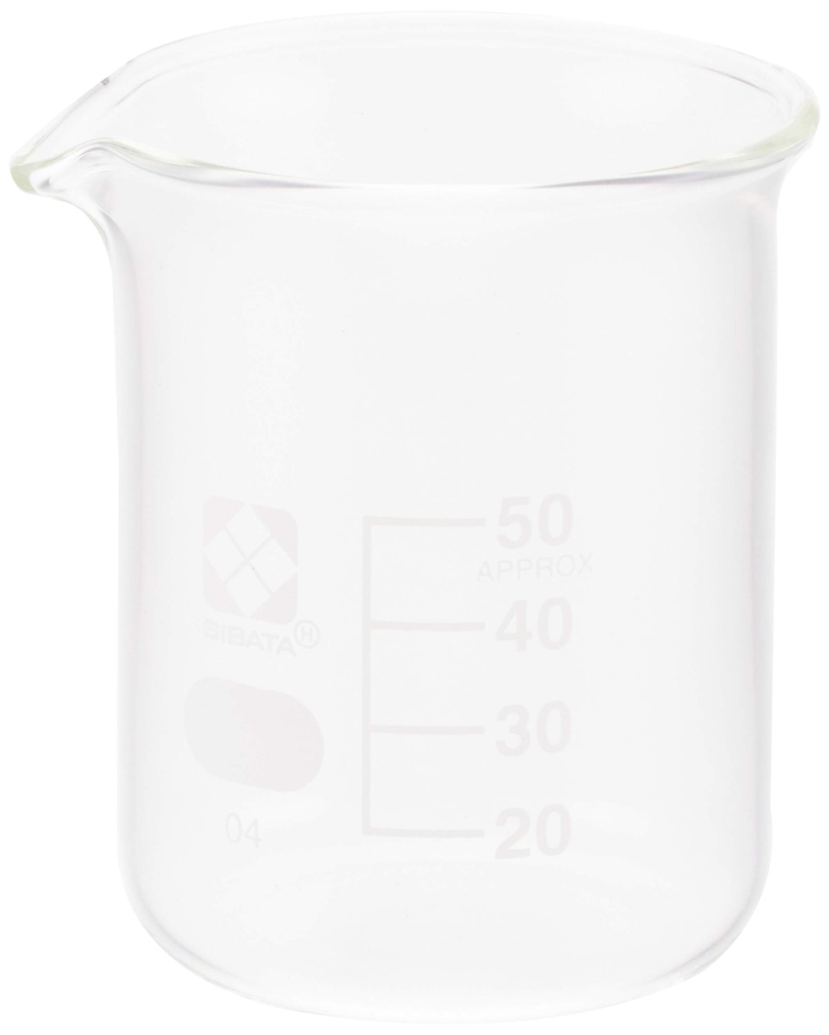 Sibata Borosilicate Glass Beaker 010020, 50 ml or 100 ml Low-Form Graduated Beaker with Pouring Lip, 46 x 60 mm or 55 x 70 mm