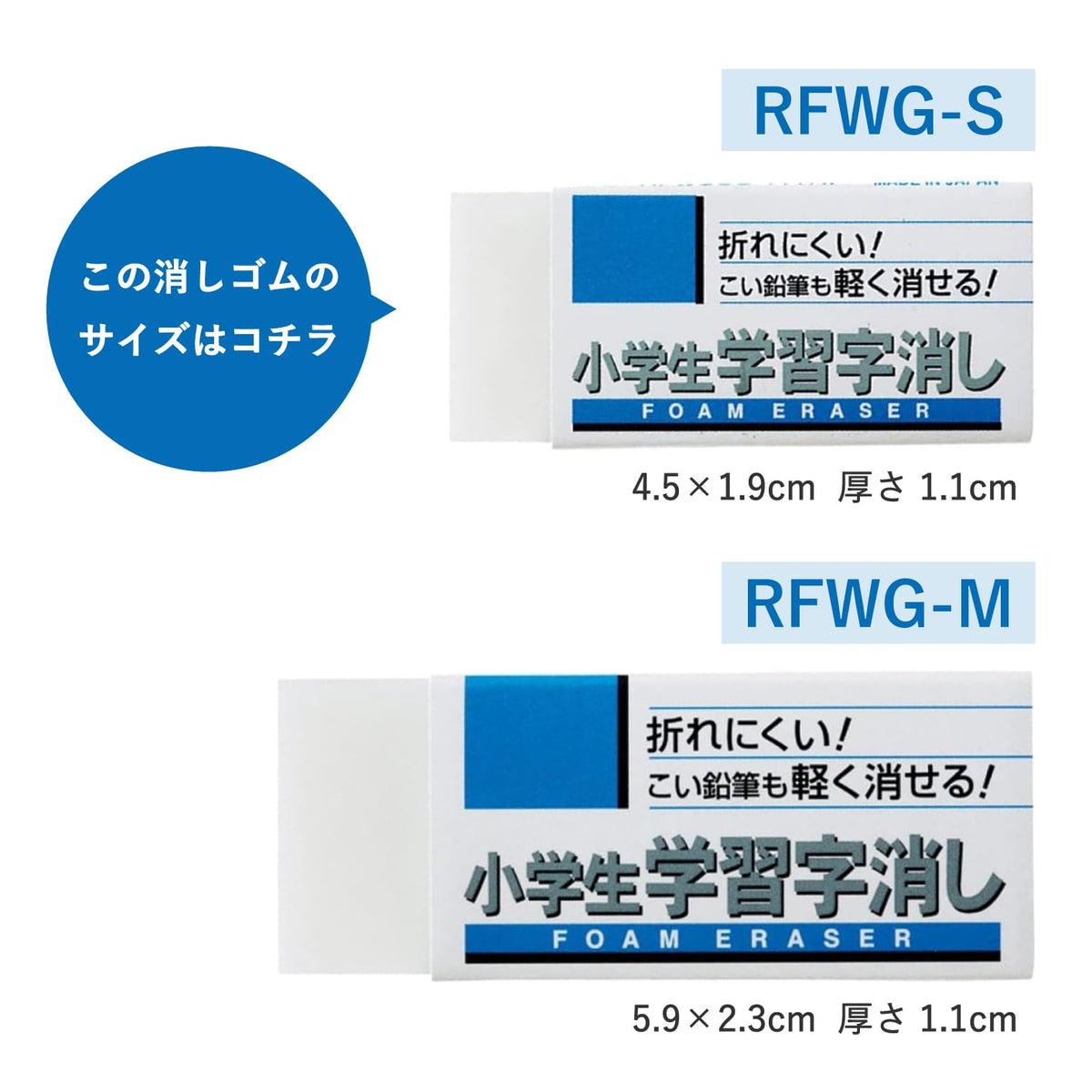 SAKURA School Foam Eraser, Small 45 x 19 x 10 mm in Packs of 10 or Medium 58.5 x 23 x 10 mm in Packs of 5, Foam and Erase-Polymer Double Resin with Name Panel