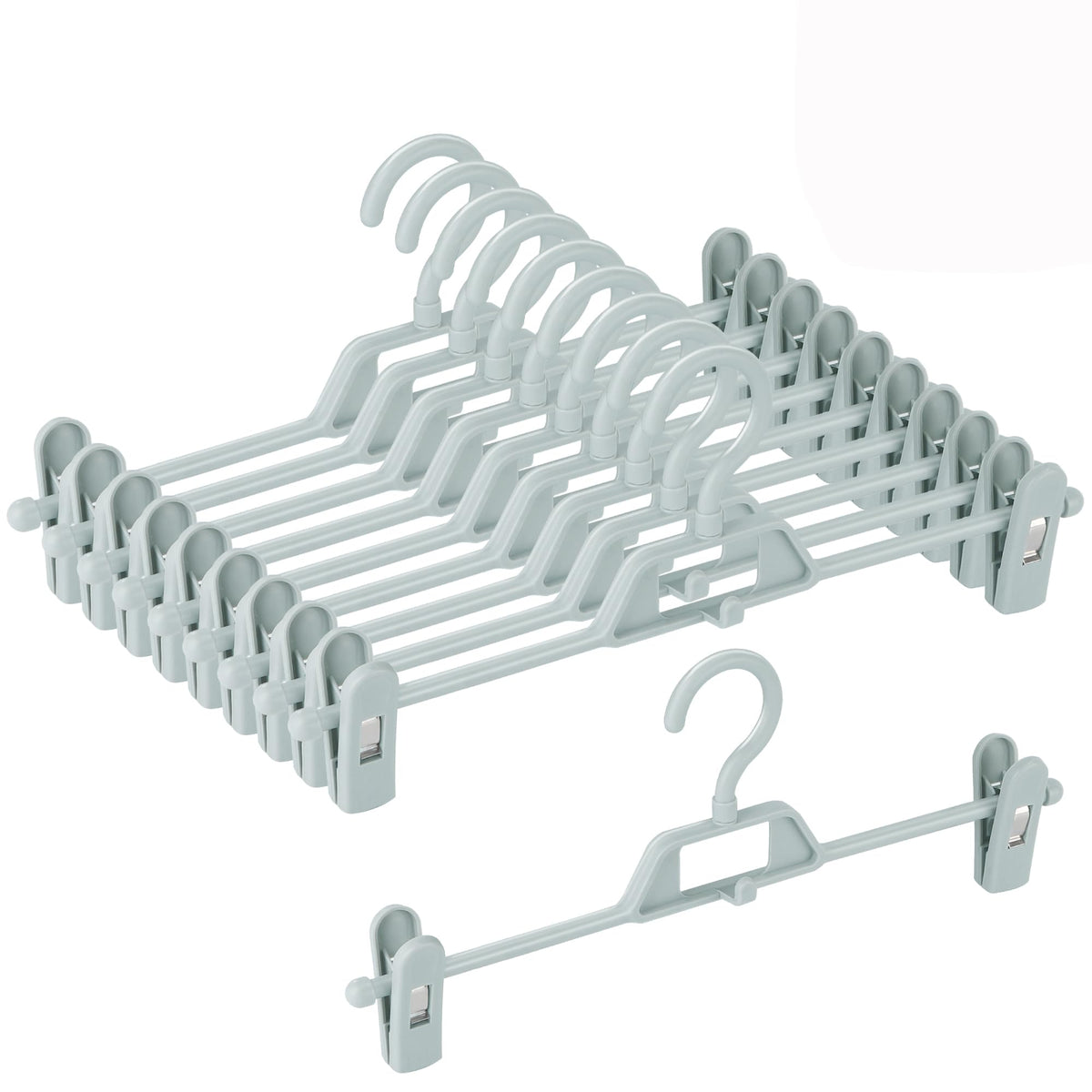 Titiroba Trouser Hanger with Clips, Slide-Adjust Non-Slip Clip Hangers for Trousers and Skirts, 34 x 14 cm, Sets of 10 or 20, White, Black, Grey or Aqua