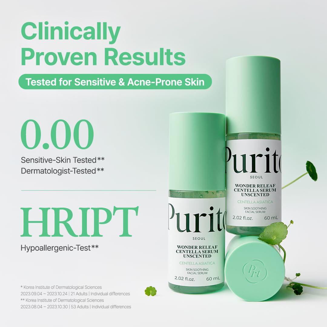 PURITO Wonder Releaf Centella Serum Unscented, Soothing Triple Centella Facial Serum for Sensitive Skin, 60 mL