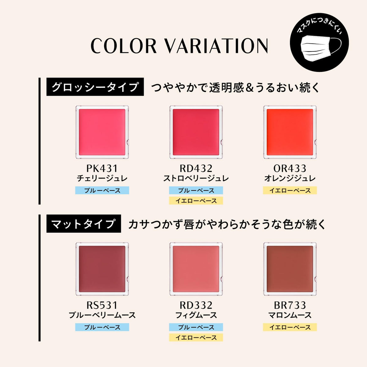 Mask-Friendly Lip Color Pan, Glossy Or Matte, 0.8 g, Six Shades