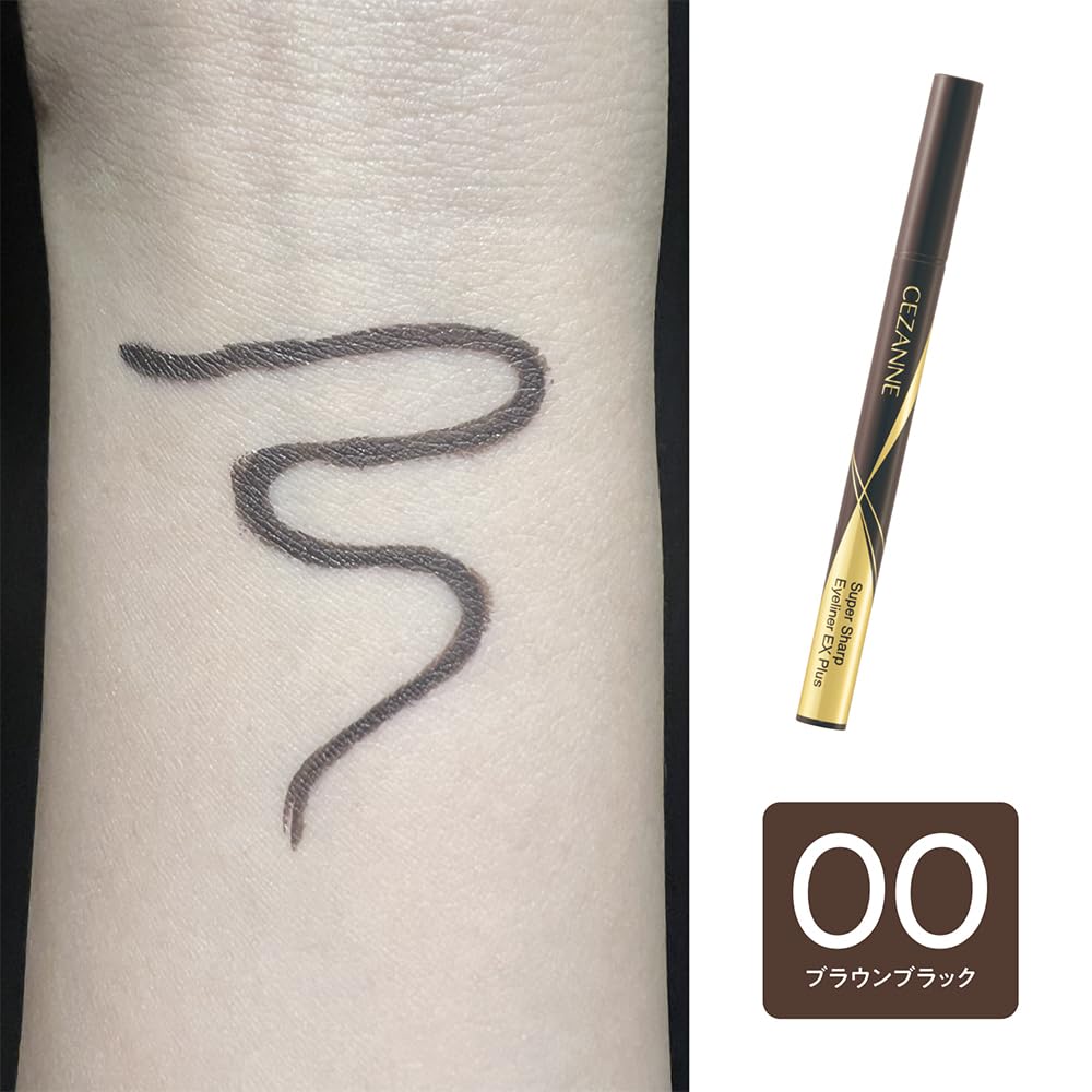 Cezanne Super Sharp Eyeliner EX Plus, 0.1 mm Ultra-Fine Brush Waterproof Liquid Eyeliner, Shade 00 Brown Black, Matte Finish, 0.4 mL
