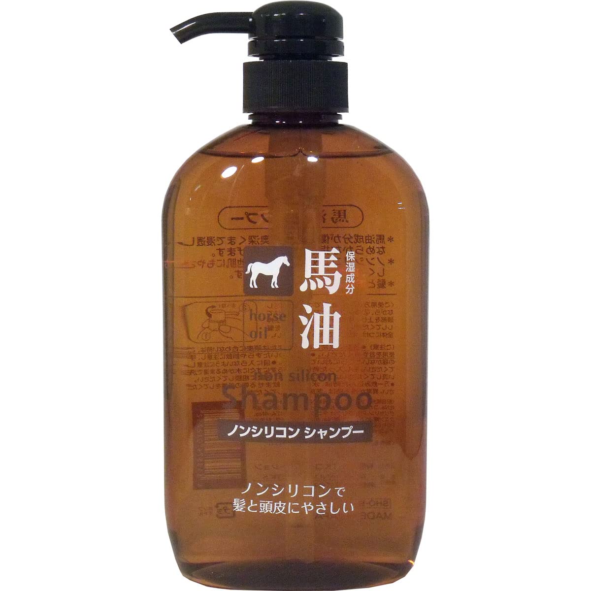 Kumano Yushi Horse Oil Non-Silicone Shampoo with Horse Oil, Camellia Oil and Hyaluronic Acid, Gentle on Hair and Scalp, 600 mL Pump Bottle, One or Two Bottles