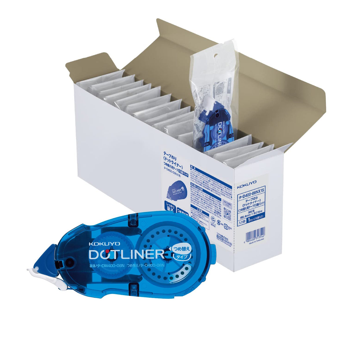 KOKUYO Dot Liner Tape Glue Refill Cartridges, Strong Adhesion 8.4 mm x 16 m, 94 x 43 x 19 mm Each, Clean Pull-Away Tape Glue, Packs of 1 to 30
