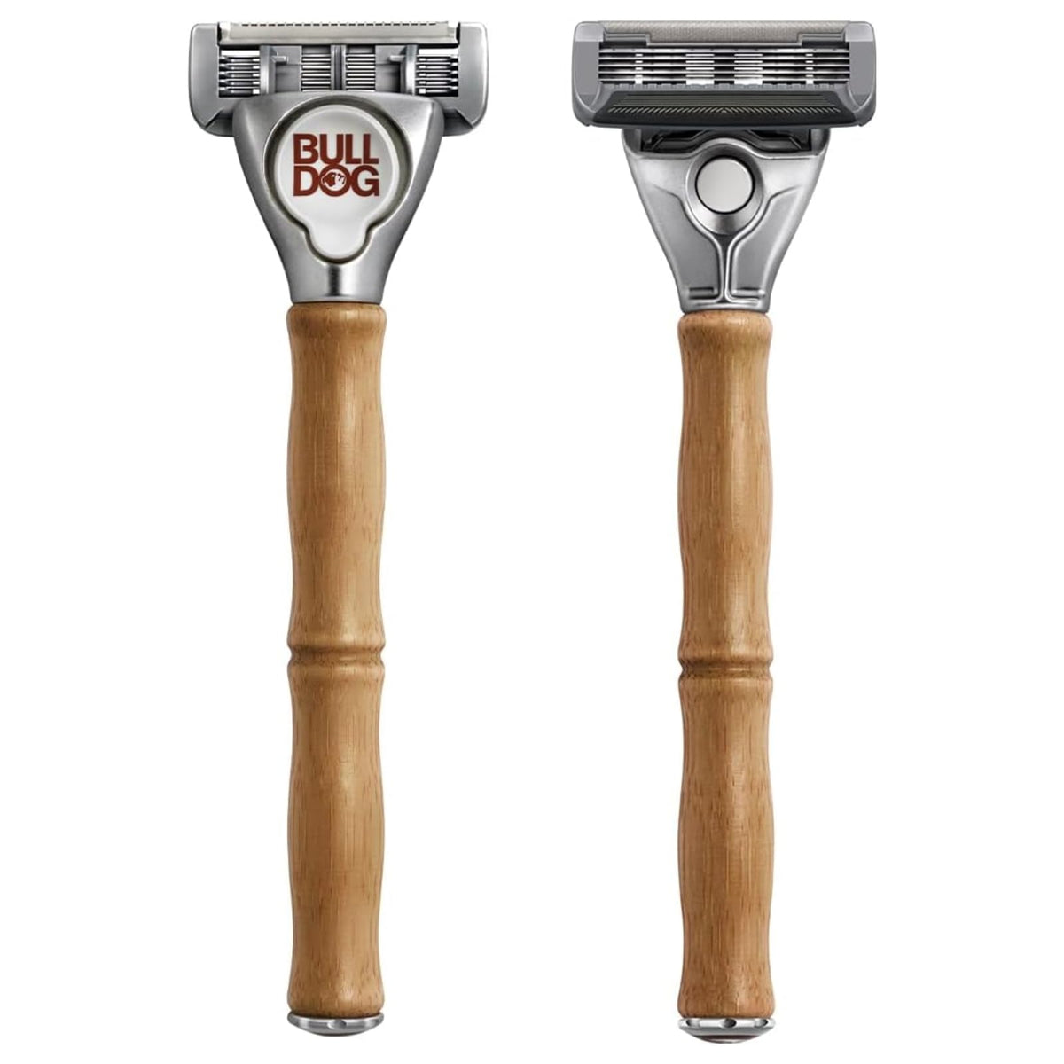 Bulldog Original Bamboo Razor, 5-Blade Pivoting Razor with Aloe Smoother and Rear Trimmer, Bamboo Handle with 2 Blades