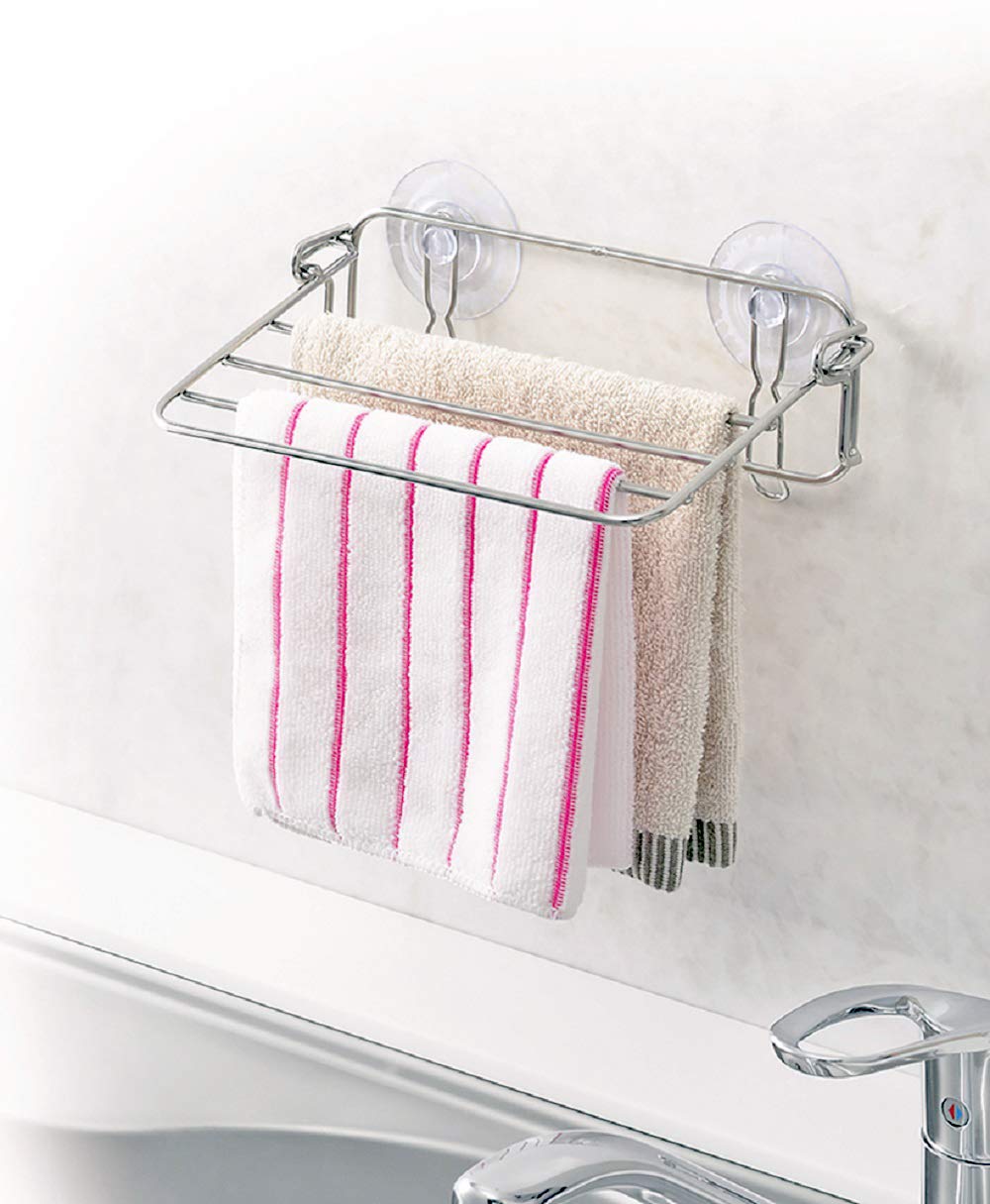 Pearl Metal Stainless Dishcloth Hanger — Fold-Flat Suction-Mount