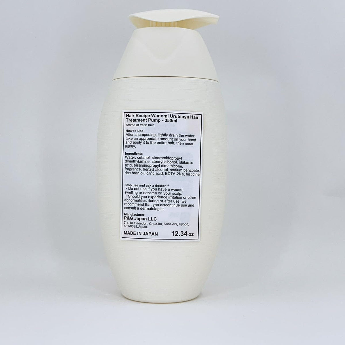 Hair Recipe Wanomi Urutsuya Rice Bran Oil Non-Silicone Hair Treatment, Pump Bottle 350 mL, Fresh Fruit Scent