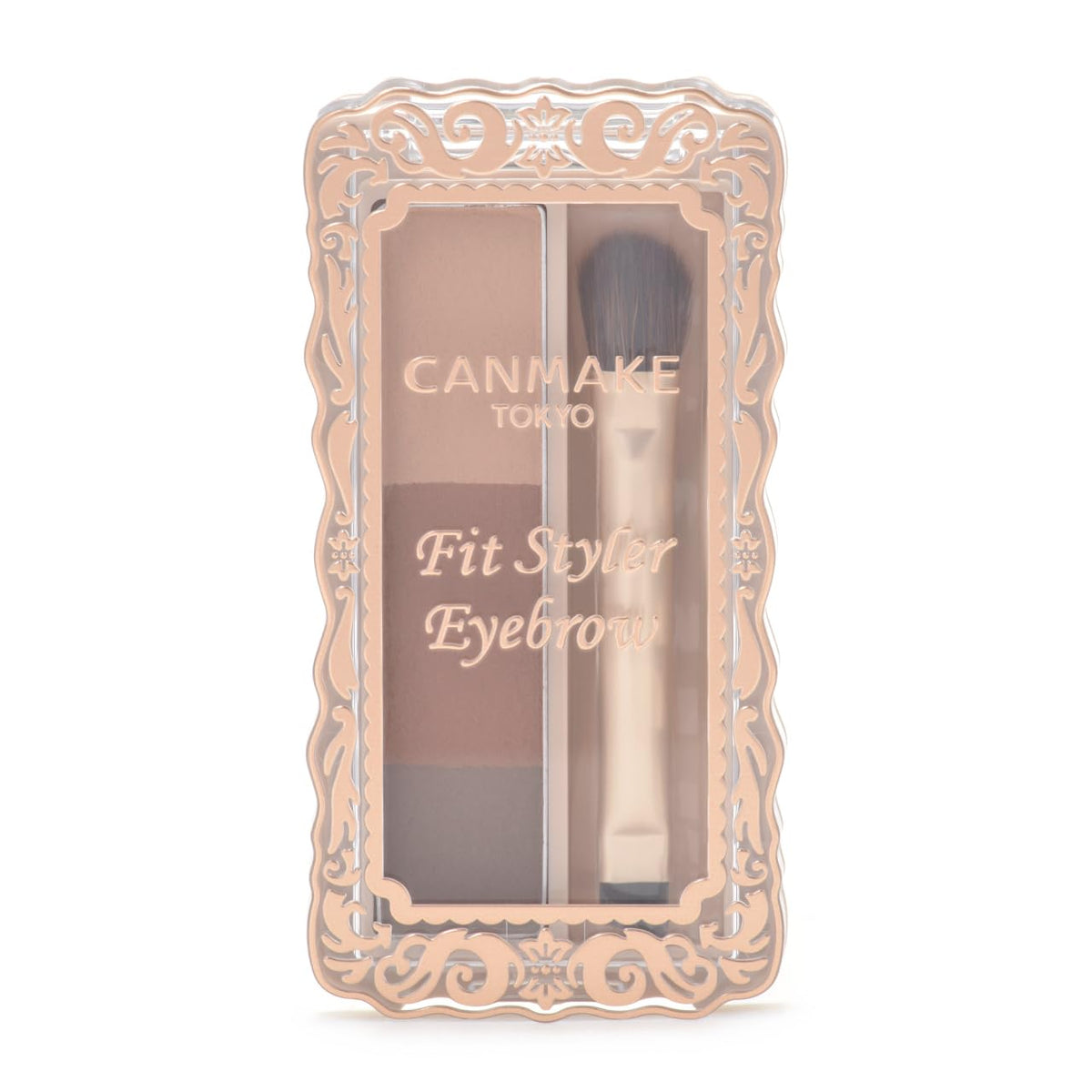 Canmake Fit Styler Eyebrow, Three-Shade Eyebrow Powder Palette with Double-Ended Brush, 2 g