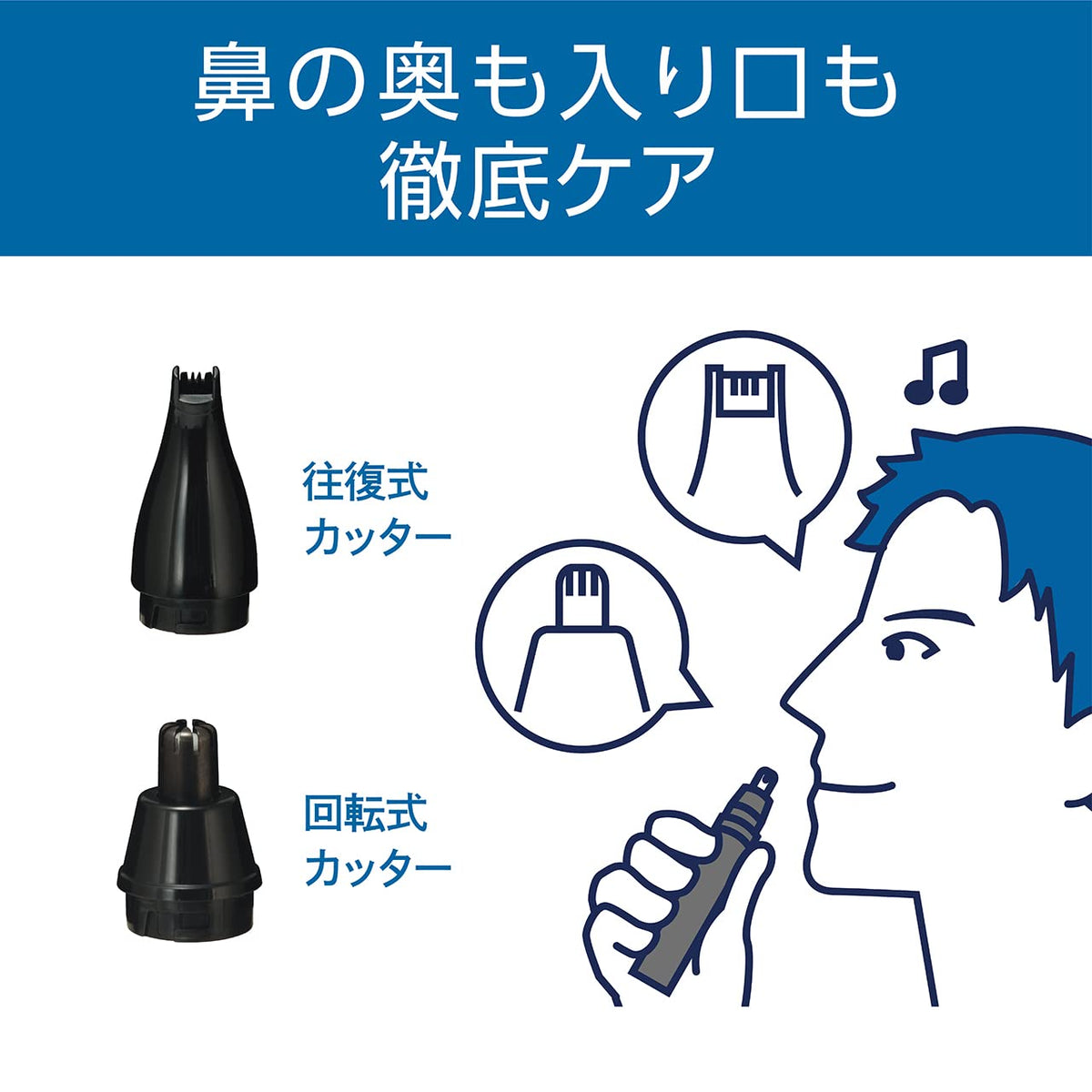 Koizumi Beard and Nose Trimmer KMC-0641/H, Battery Trimmer with Three Attachments, Beard Comb for 3, 4 and 5 mm and Washable Heads, Charcoal Grey