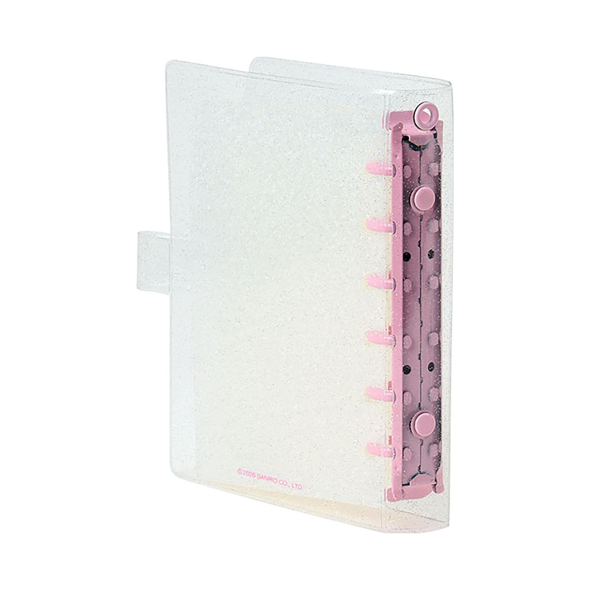 Sanrio Clear Sticker Binder, Six-Ring Snap-Button Binder with Holographic Glitter Refill Pockets for Stickers up to 7.3 x 12.9 cm, About 14 x 15 x 2.5 cm, Six Characters