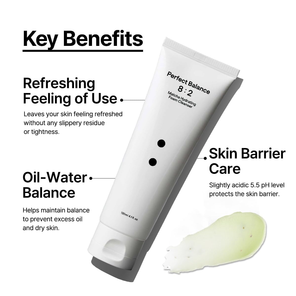 B-LAB Matcha Hydrating Foam Cleanser, Unscented Weakly Acidic pH 5.5 Amino Acid Face Wash, 120 mL