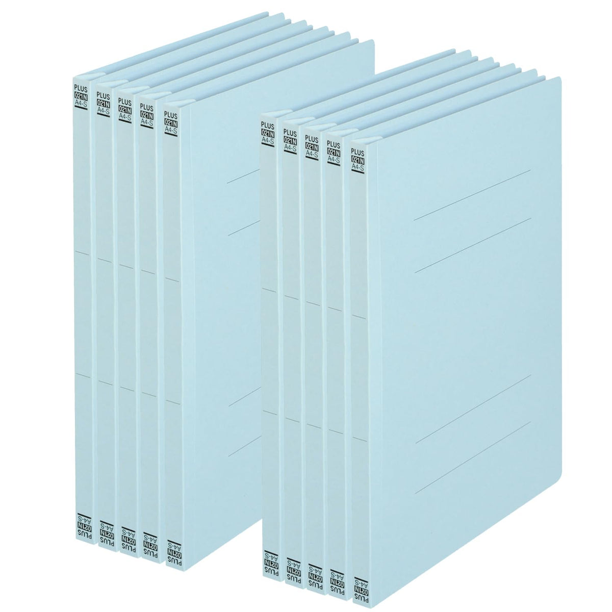 PLUS Flat File A4-S No.021N, Non-Stitch Paper File with Plastic Fastener for 180 Sheets, 307 x 230 x 18 mm, 2-Hole 80 mm Pitch, Pack of 10 in Royal Blue, Blue, Yellow, Pink, Orange, Green, Violet, Ivory or Grey
