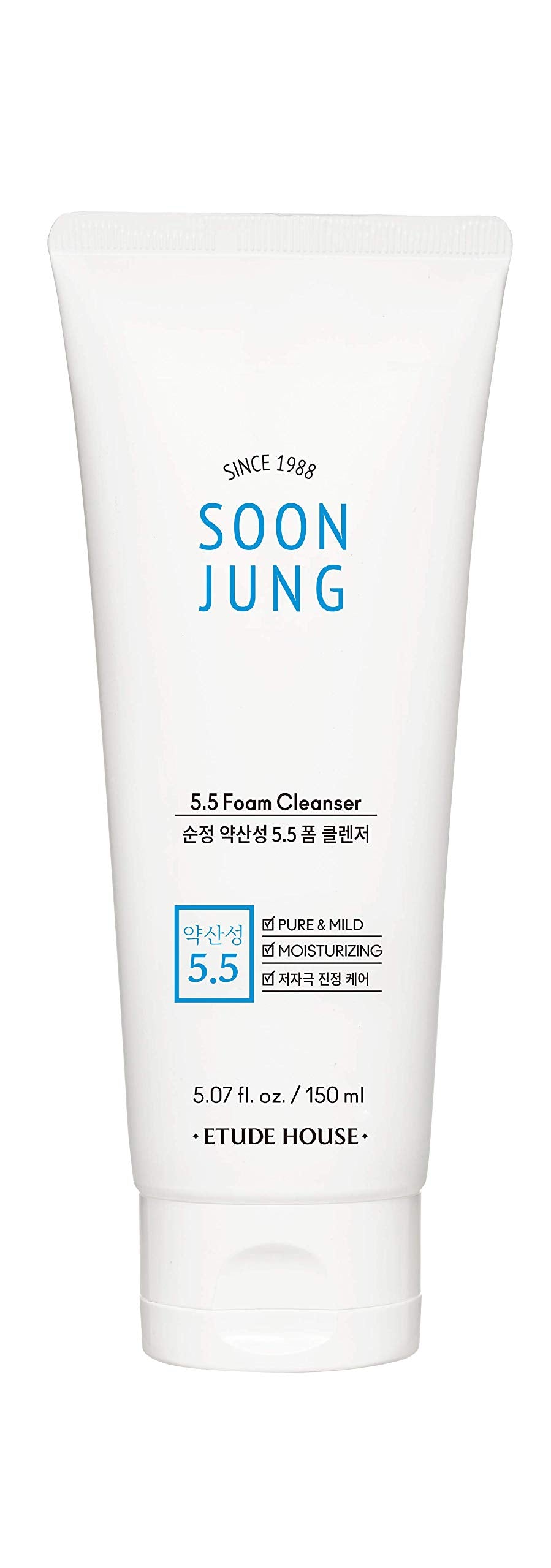 ETUDE Soon Jung pH 5.5 Foam Cleanser, Low-pH Hypoallergenic Moisturising Face Wash with Panthenol and Madecassoside, 150 mL