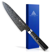 Artisan & Co. Midnight Damascus VG10 Santoku Knife 175 mm with Black Sharpener, 2-Piece Set, Made in Seki