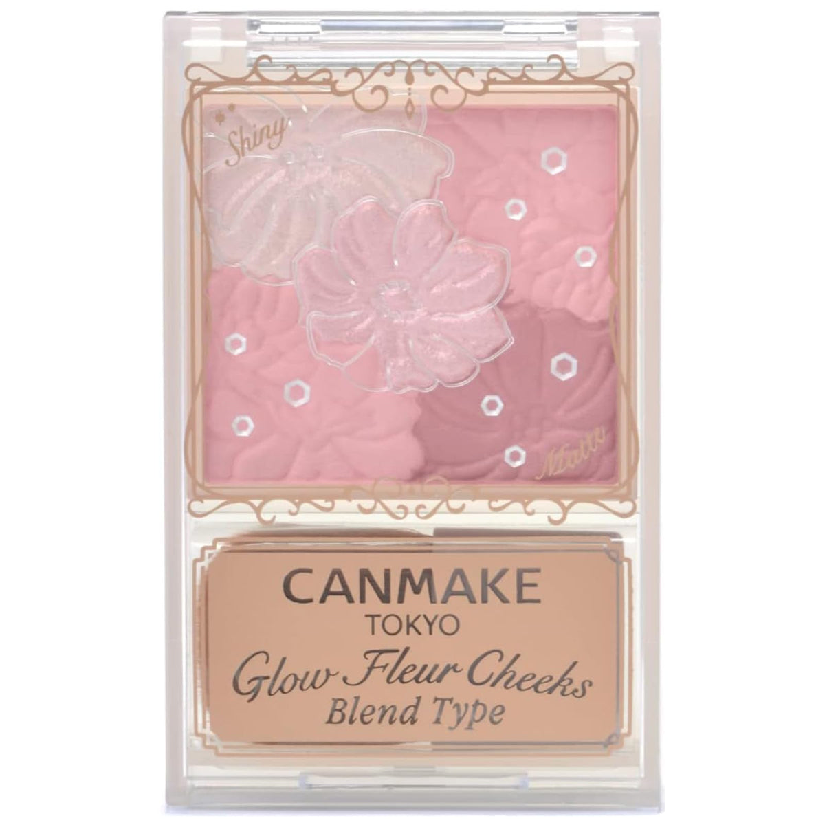 Canmake Glow Fleur Cheeks Blend Type, Four-Colour Shiny and Sheer-Matte Powder Blush Palette with Brush, 5.4 g