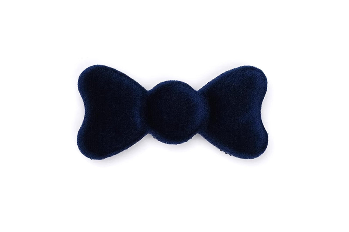Velvet No-Crease Hair Clip for Bangs, Made in Japan, Mini Oval, Mini Teardrop and Ribbon Shapes in Navy, Beige, Black and Brown