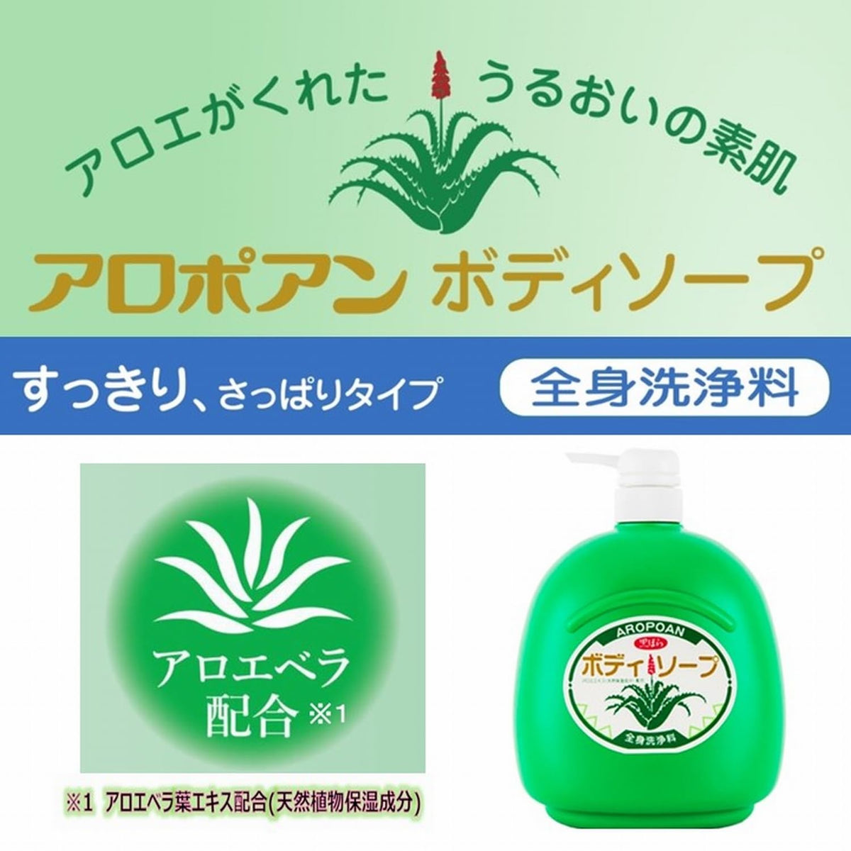 Kurobara Honpo Aropoan Body Soap, Refreshing Aloe Vera Whole-Body Wash with a Soap Base, Green Floral Scent, Large 1,200 mL Pump Bottle