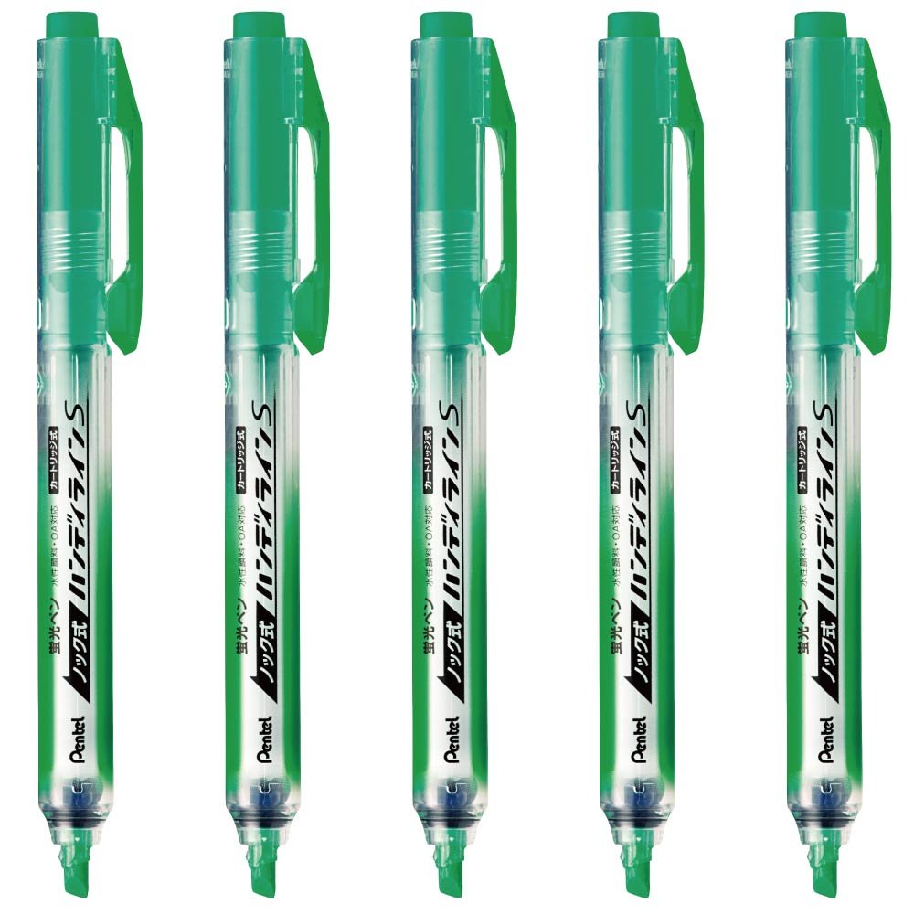 Pentel Handy-Line S Knock Highlighter SXNS15, Cap-Free Fluorescent Marker with Ball Shutter, 145 mm and 29 g, 5-Colour Set or Single Colours in Packs of 5 or 10