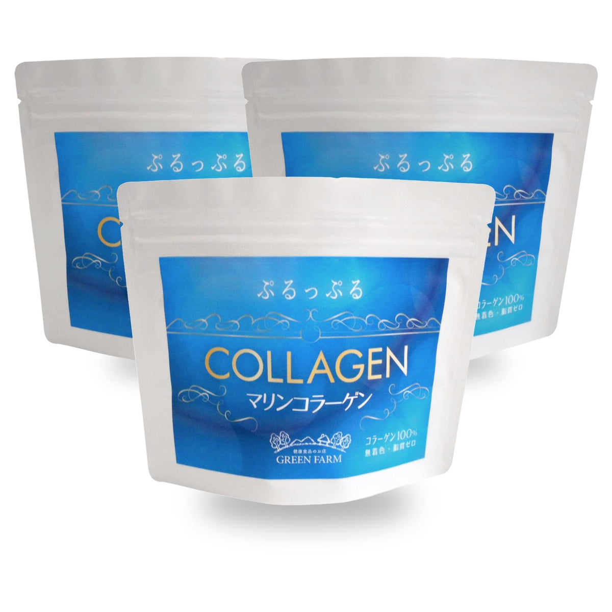 Marine Collagen 100% Low Molecular Fish Collagen Peptide Powder, 3 Bags of 100 g, Fat-Free, Packed in Japan