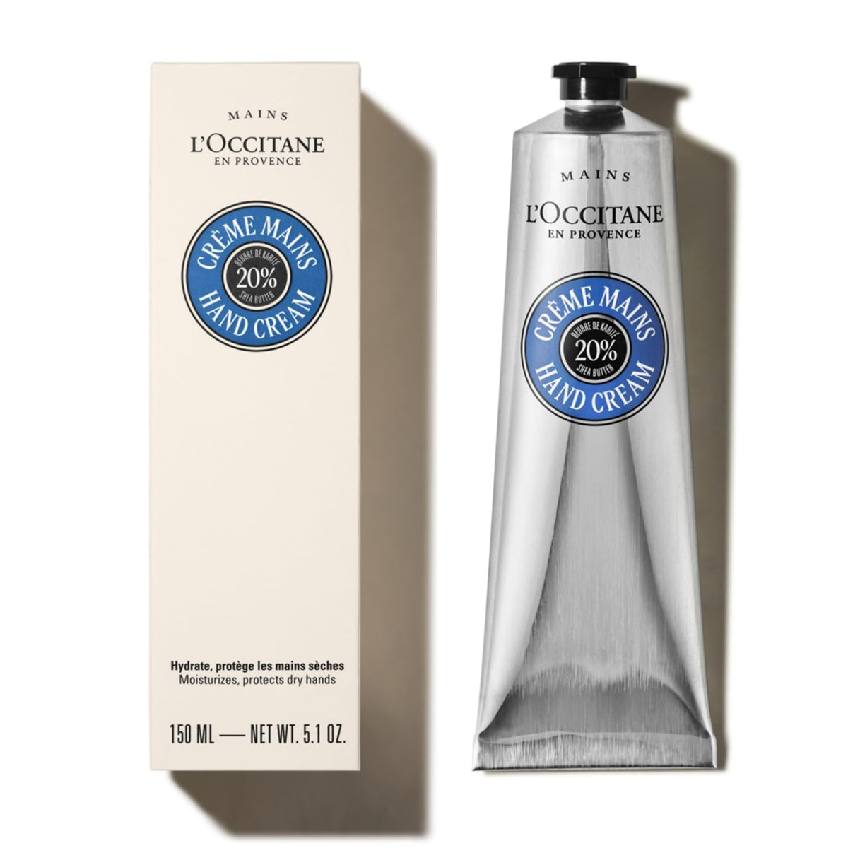 L'Occitane Shea Butter Hand Cream 150 mL, Large Size Moisturising Hand Cream with 20% Shea Butter in an Aluminium Tube
