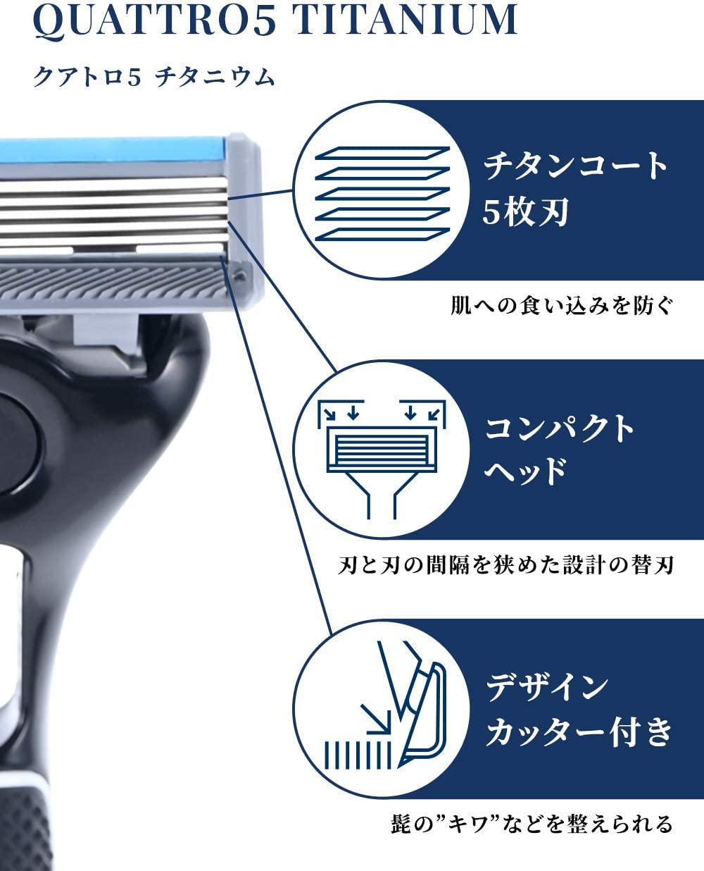 Schick Quattro 5 Titanium Razor Holder with 1 Spare Cartridge, 5-Blade Titanium-Coated Men's Razor with Compact Head, Design Cutter and Ergonomic Handle