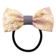 Nishijin-Ori Bow Hair Tie for Women, Made in Japan Kyoto Gold Brocade Floral Two-Tone Elastic Hair Band