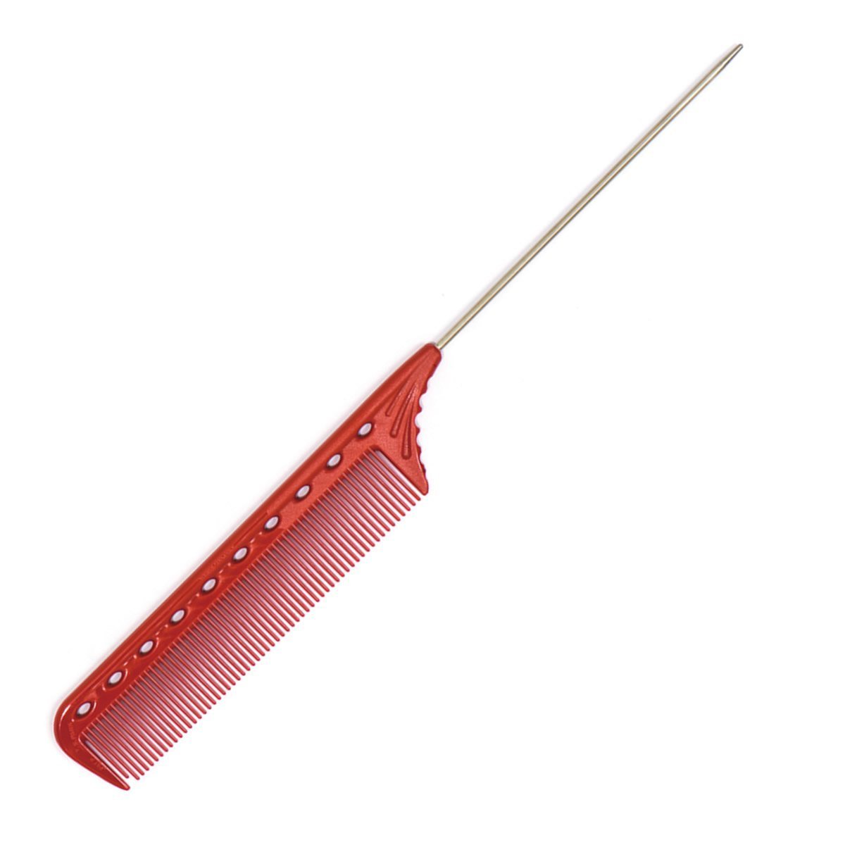 Y.S.PARK YS-102 Winding Tail Comb, Red, Fine-Tooth Parting Comb with Metal Tail