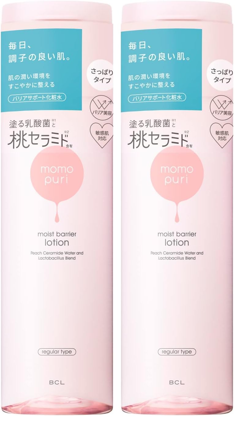 Momo Puri Moist Barrier Lotion Regular Type with Lactic Acid Bacteria and Peach Ceramide, Light Peach-Scented Face Lotion, 200 mL