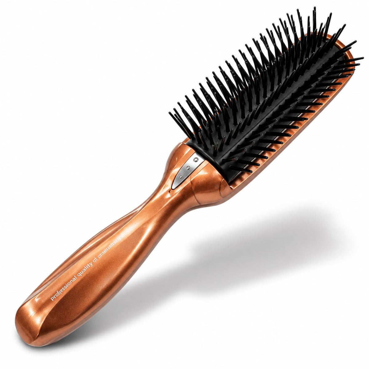 Anti-Static 7-Row Curly Hair Brush with Electric Ground Plate and Nasron Fiber, Gold or Pink, Made in Japan