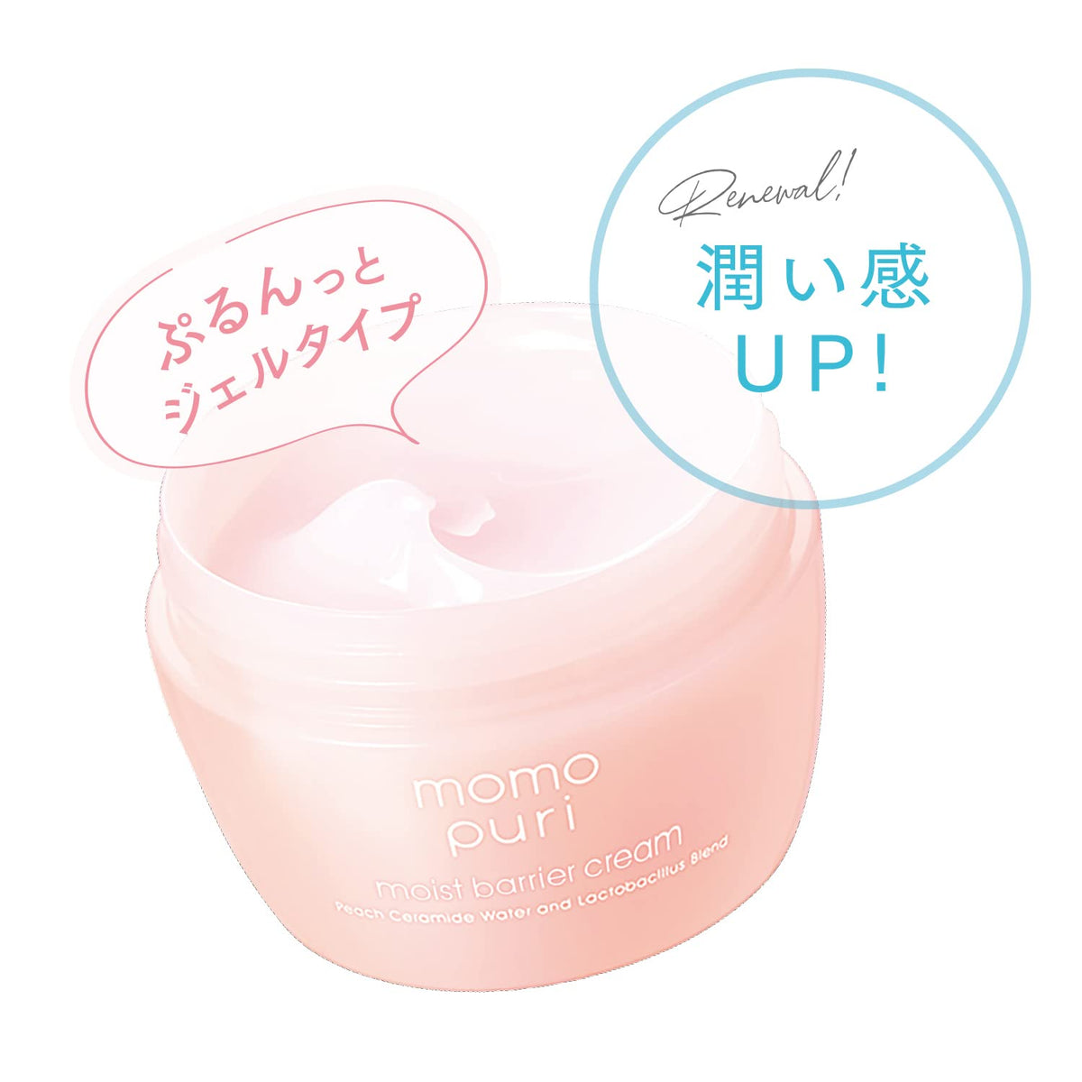 Momo Puri Moist Barrier Gel Cream with Lactic Acid Bacteria and Peach Ceramide, Peach-Scented Face Cream for Sensitive Skin, 80 g