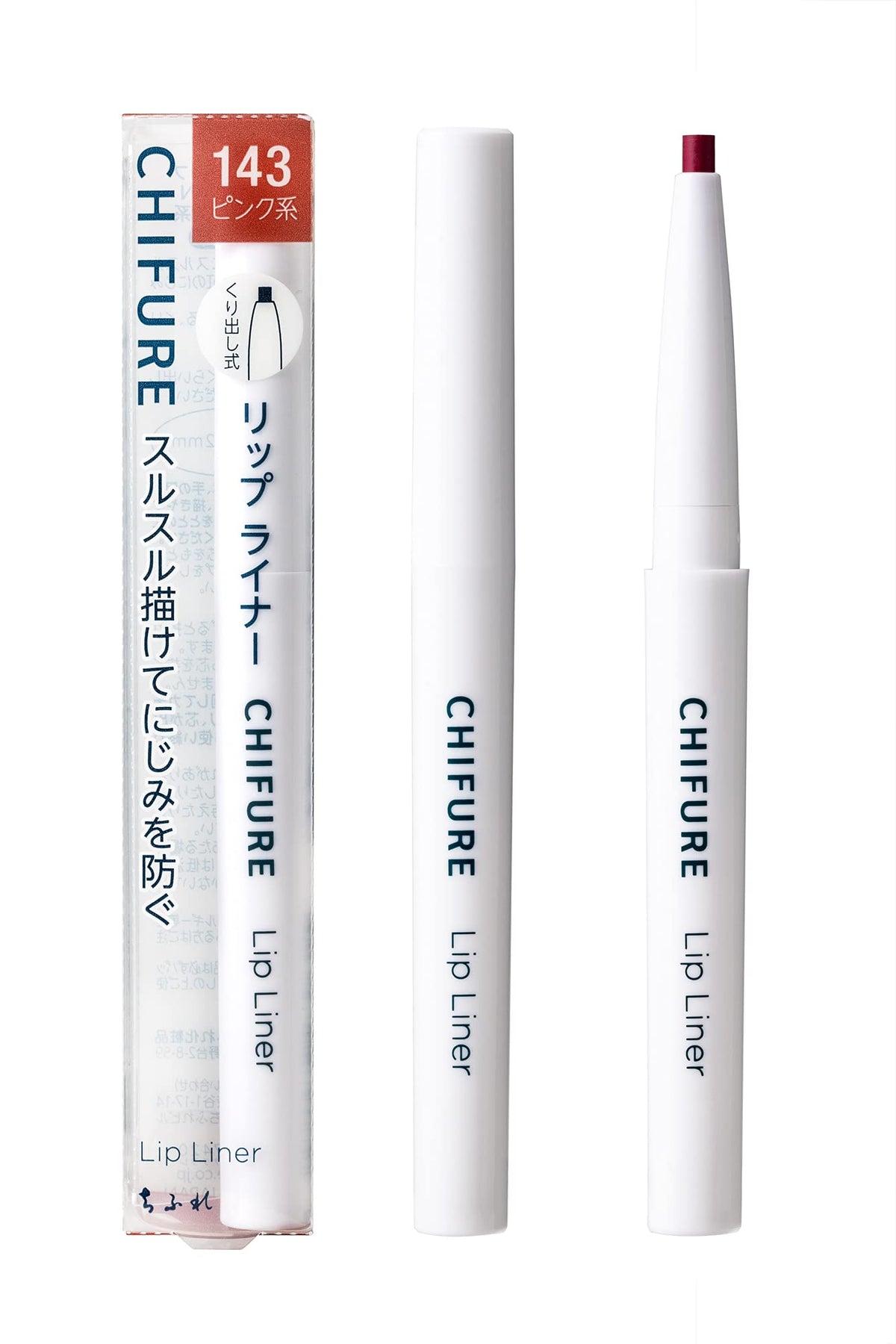 Chifure Lip Liner 143 Pink, Twist-Up Lip Pencil with Cap, Fragrance-Free, Semi-Matte Finish