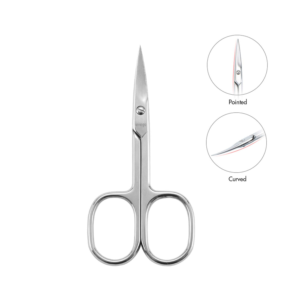 LIVINGO Curved Beauty Scissors 95 mm, Stainless Steel Cuticle, Eyebrow and False Eyelash Scissors with Pointed Tips