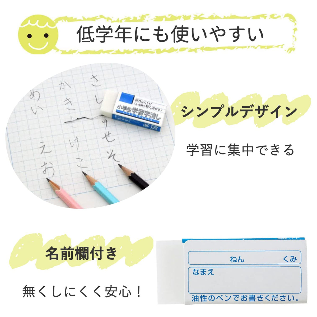 SAKURA School Foam Eraser, Small 45 x 19 x 10 mm in Packs of 10 or Medium 58.5 x 23 x 10 mm in Packs of 5, Foam and Erase-Polymer Double Resin with Name Panel