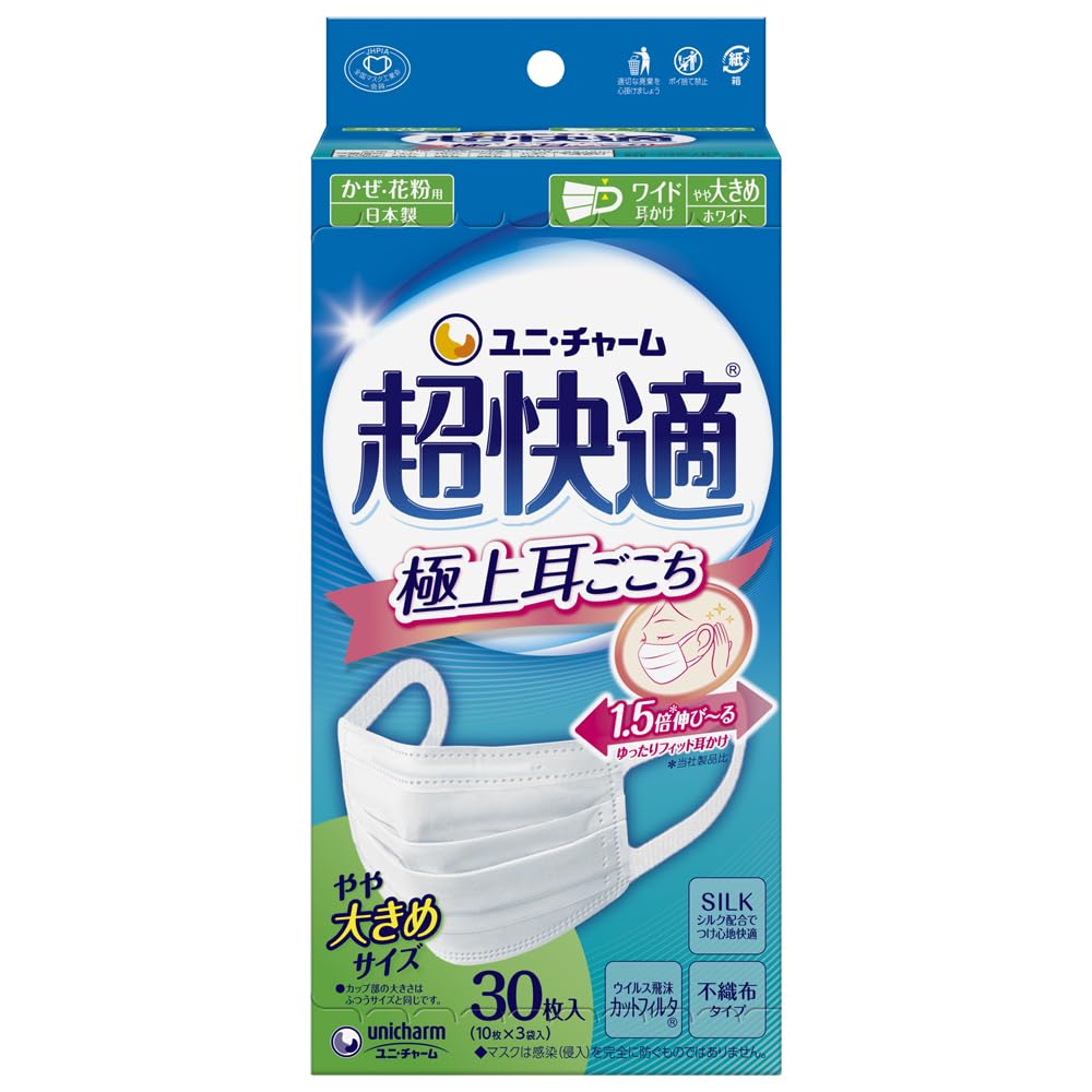 Chokaiteki Pleated Non-Woven Masks 30 Masks Small, Regular or Slightly Large